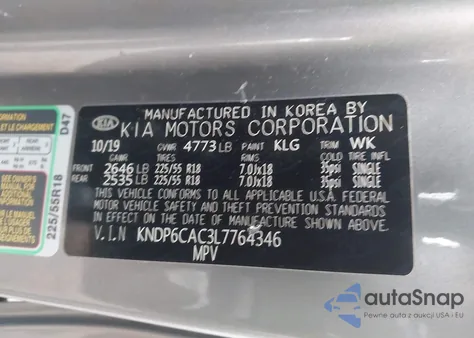 2020 Kia Sportage S z USA, uszkodzony, nr VIN KNDP6CAC3L7764346